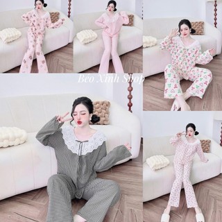  Đồ Bộ - Đồ Ngủ Tay Dài Quần Dài Vải Đũi Xốp Cotton Pijama Bigsize 50-100kg Bộ Ngủ Nữ Béo Xinh Shop 
