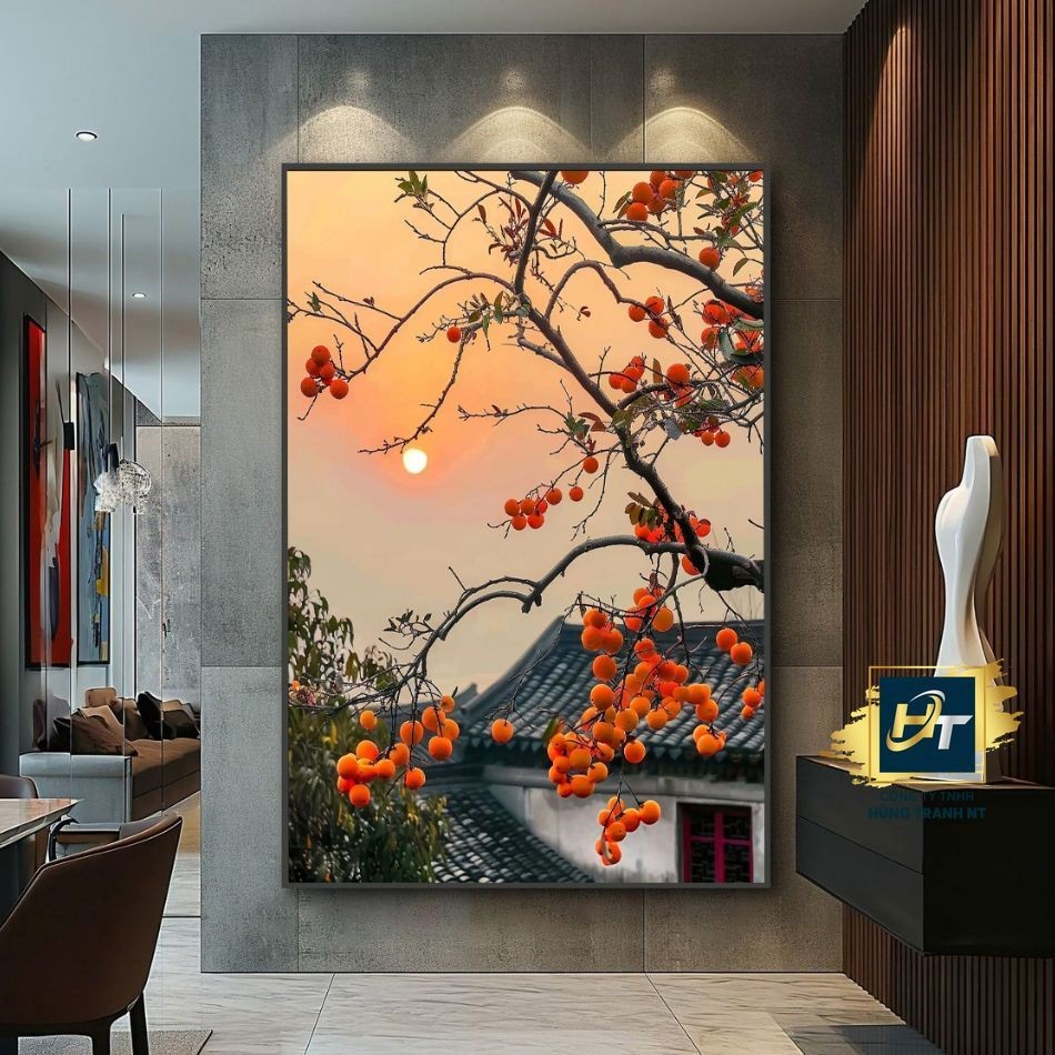 Tranh Cành Hồng Trĩu Quả - Tranh Canvas Có Khung - Tặng Kèm Đinh Treo