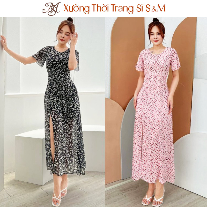 Maxi xẻ đùi hoa nhí cột eo S&M - GR0226