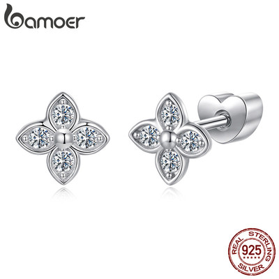 Bamoer 925 Sterling Sliver Bông Tai Moissanite Cỏ Ba Lá Bốn Lá Trang Sức Quà Tặng Cho Nữ