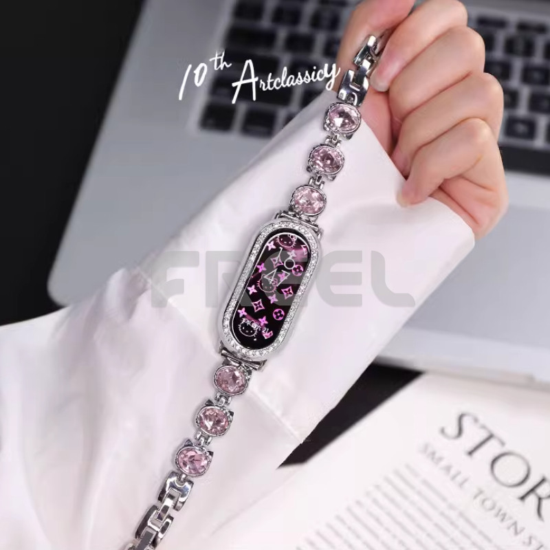 Dây đeo Hello Kitty dễ thương cho Xiaomi band 10 9 8 pro 7 NFC mi band 6 5 4 3 Sanrio Kim cương dây 