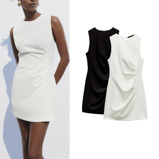 Váy ngắn xếp ly cổ tròn không tay phong cách mới của Zara mùa hè 2638620