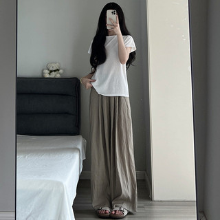 Quần Ống Rộng Quần Yamamoto Lụa Băng Nữ Thoáng Khí Thắt Lưng Cao Treo Cảm Giác Lỏng Lẻo Quần Ống Thẳng Cotton Mỏng