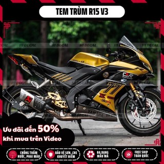 Tem trùm dán xe r15v3 màu vàng đồng | mẫu r15-h015 | decal dán xe r15 v3 chống nước, chống phai màu