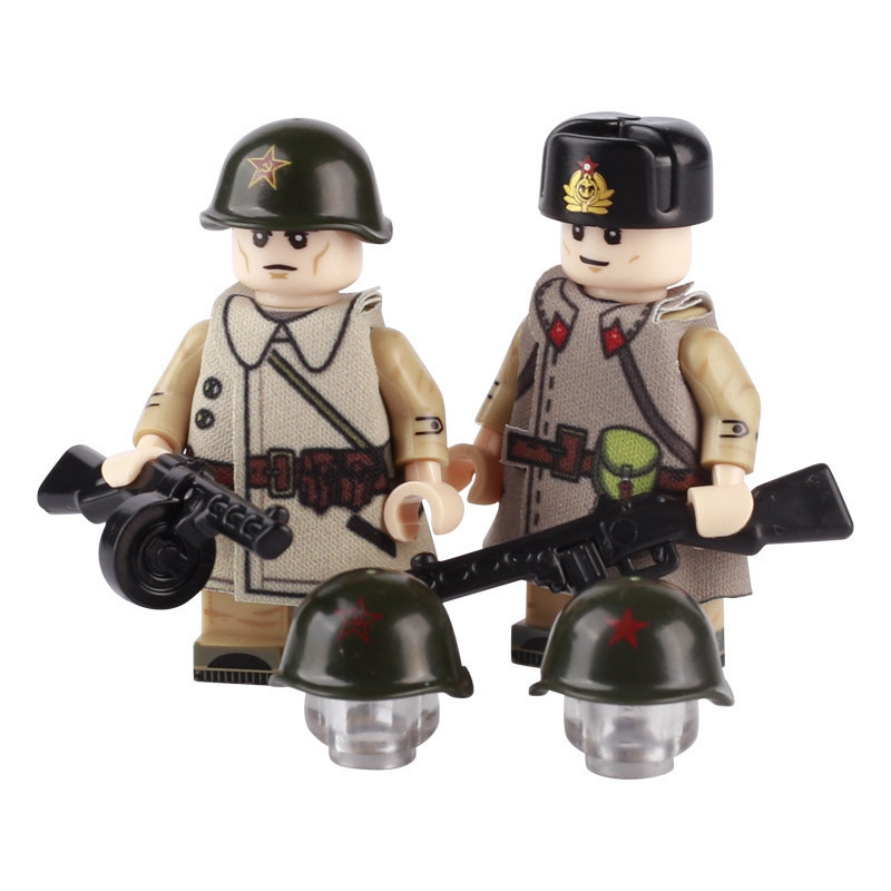 Tương thích với Lego Thế chiến II Dòng quân sự Nga Lính Mũ Quân đội Nga Minifigure moc Hạt nhỏ Lắp ráp Xây dựng