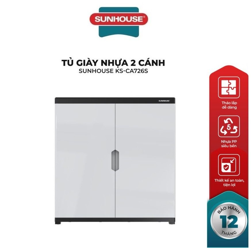 Tủ để giày nhựa 2 cánh SUNHOUSE KS-CA726S, Nhựa PP nguyên sinh, Khớp nối thông minh, dễ dàng tháo lắ
