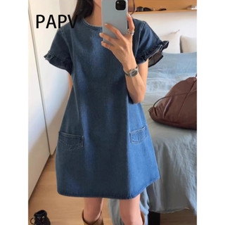 Đầm Denim tay áo ren màu xanh Papv 2481