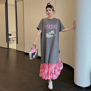 [Đầm Oversize] (40-150kg) Đầm ngắn tay in hình cà vạt cỡ lớn dành cho nữ Váy thời trang cỡ lớn