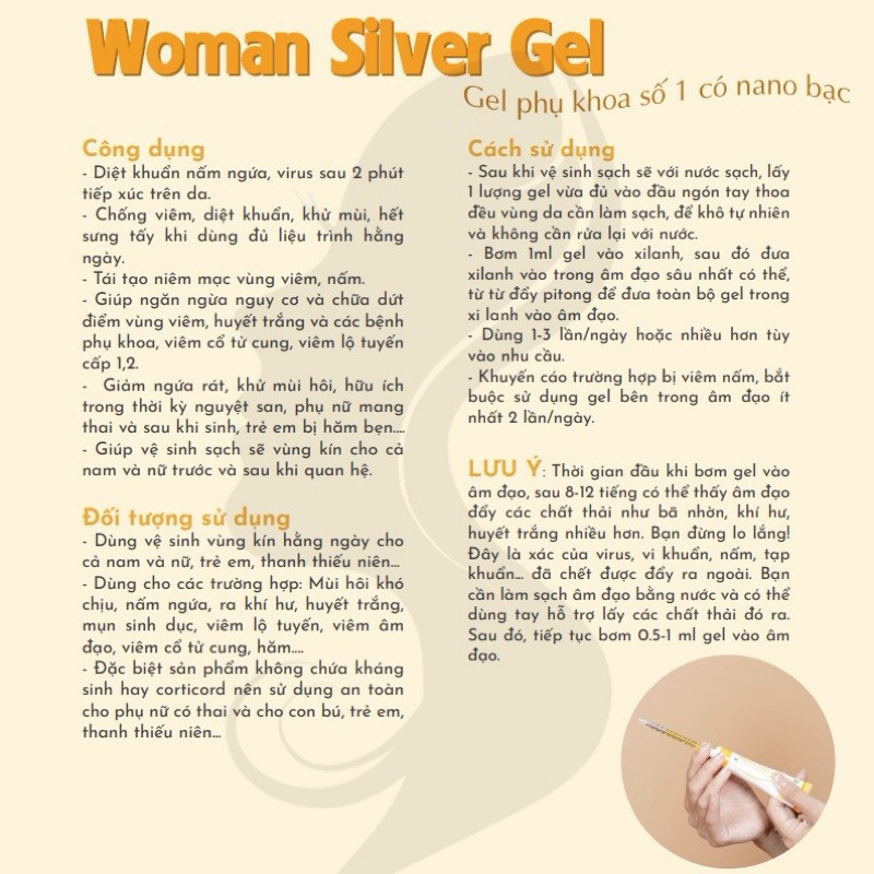 [TẶNG 10 MIẾNG MẶT NẠ] Gel vệ sinh Phụ nữ  Nano bạc Woman Silver Gel KÈM XILANH