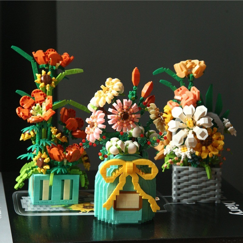 Lego Perpetual Flower Drift Chai Xếp Hình Khối Xây Dựng Trang Trí Máy Tính Để Bàn Khối Xây Dựng Hoa Hướng Dương Minh Họa Khối Xây Dựng