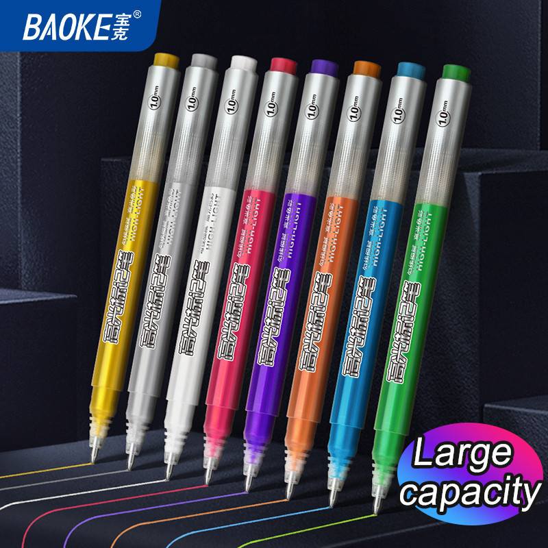 Baoke 8 Màu Highlighter Bút Đánh Dấu Bút Màu Kim Loại Bút DIY Album Tạp Chí Sổ Lưu Niệm Thẻ Vẽ Bút Đánh Dấu Văn Phòng Phẩm Đồ Dùng Học Tập Văn Phòng PC3538