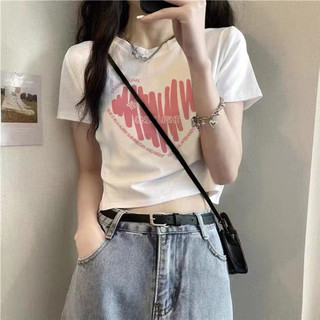 Áo thun ngắn tay thời trang mùa hè dành cho nữ in hình trái tim ngọt ngào