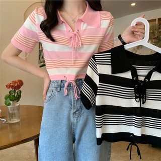 20 Sọc Đầy Màu Sắc Thời Trang Mùa Hè Slim-fit Tay Ngắn Kn