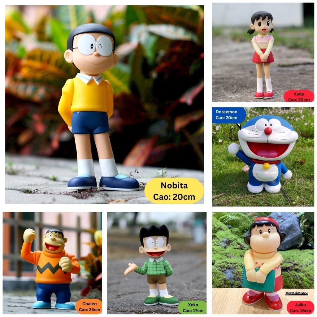 Mô Hình Nhân Vật Doraemon, Nobita, Chaien, Xeko, Xuka, Jaiko Cao 23cm Siêu Đẹp, Mô Hình Decor Trang 