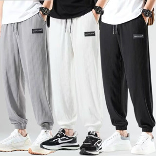 M-5xl Quần Jogger Nam Nữ Băng Lụa Trắng Mỏng Thoáng Mát Rời Màu Trơn Quần Thời Trang Mùa Hè Sọc Quần Chạy Bộ Plus Kích Thước Thể Thao Quần Lót Đen\ Xám