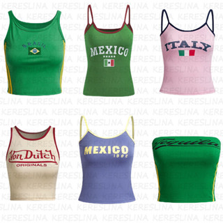 Mùa Hè 2024 Đường Phố Mỹ Tương Phản BRASIL In Áo hai dây Nữ Y2K Hip Hop Hợp Thời Trang crop Top