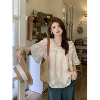 Qianqian Quần Áo Nữ QQ Khuyến Mãi Sản Phẩm Mới Béo MM Kích Thước Cực Lớn 150kg Cổ Vuông Công Nghiệp Nặng Thêu Tính Khí Áo Sơ Mi Nữ Mùa Hè Rời Ôm Hơn Nhìn Áo Sơ Mi Ren ins Bán Đặc Biệt