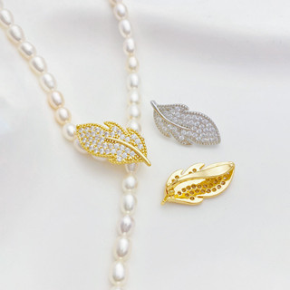  █diy ゚14k● 1 sản phẩm °18k Vàng Thật Giữ Màu Sắc Kẻ Sọc Zirconi Hình Lá Lông Ngọc Trai Khóa Handmade Tự Làm Vòng Tay Vòng Cổ Cuối Khóa Chất Liệu Phụ Kiện 