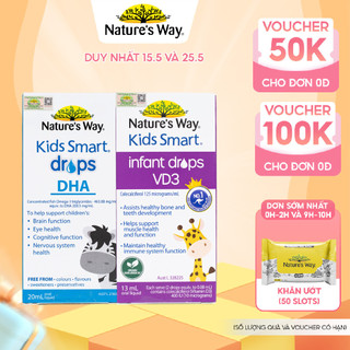 Combo 2 Siro Uống Nature's Way Kids Smart Drops DHA Và Infant Drops VD3 Bổ Sung Vitamin D Cho Bé Hộp 20ml và 13ml