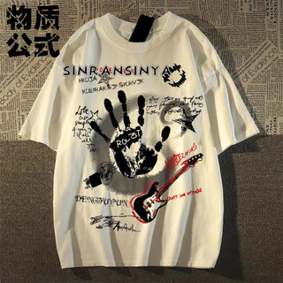 Sinransinya Áo thun nam mới của Mỹ Retro Street Sang trọng Graffiti In chữ Thiết kế cảm giác nặng nề Rời Hip Hop Thanh niên Cặp đôi thời trang tay ngắn