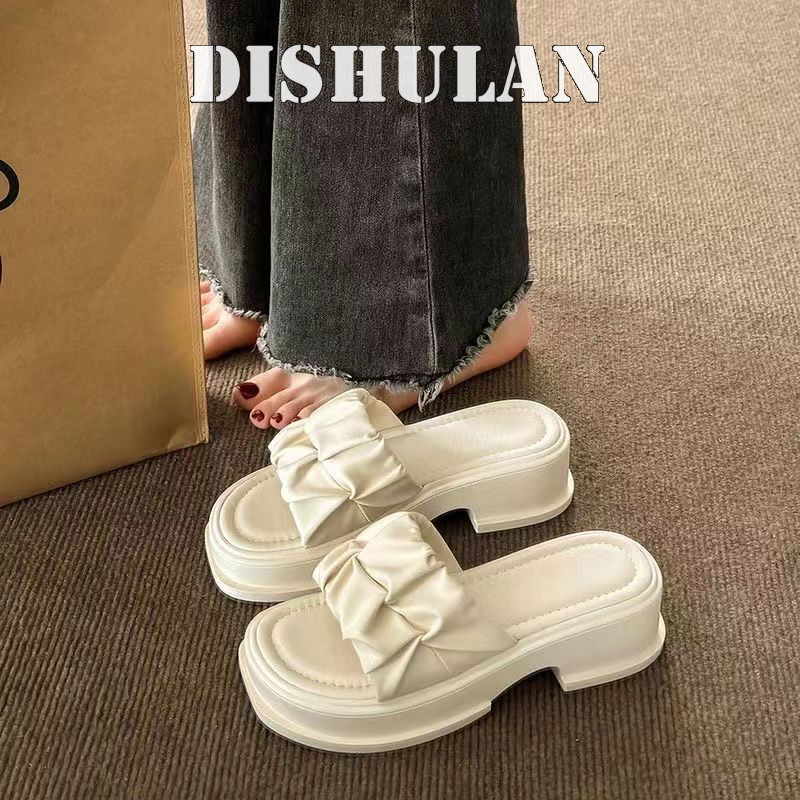 DISHULAN dép đế cao dép sandal nữ dép quai ngang Đế êm Đường may tỉ mỉ Đàn hồi Màu sắc đa dạng FPD2451421 22Z240526