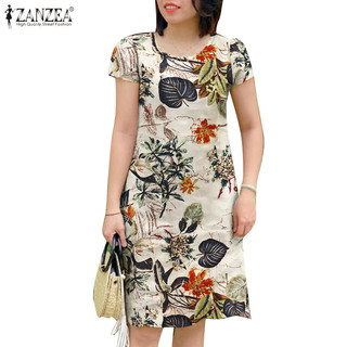 Váy ngắn tay in họa tiết cổ điển hàng ngày dành cho nữ ZANZEA