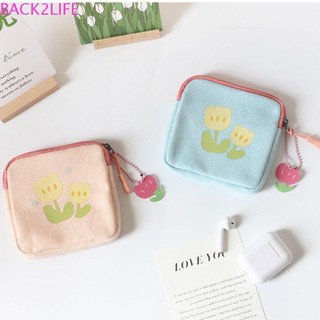 Back2life Tulip Ví Đựng Tiền Xu Di Động Thường Ngày Nhỏ Túi Đựng Hoa In Có Mặt Dây Chuyền Băng Vệ Sinh Túi Bảo Quản Son Môi Túi Đựng Mỹ Phẩm
