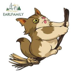 Earlfamily 13cm x 12.5cm Mèo Cưỡi Chổi Xe Miếng Dán Động Vật Dễ Thương Tắc Xước Xước Laptop Tủ Lạnh Vali Vinyl Decal Cá Tính Nhãn Xe Hơi