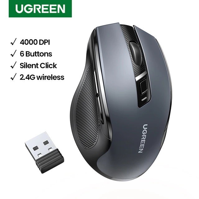 Chuột Không Dây Ugreen 15063 MU006, 6 nút im lặng 5 Cấp Độ 4000DPI 2.4G (Tặng kèm Pin) | BigBuy360 - bigbuy360.vn