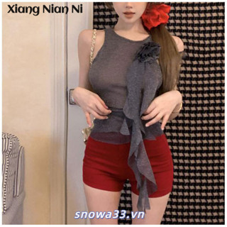 Xiang Nian Ni Mùa Hè Mới Suspender Hoa Ba Chiều Không Tay Ôm Đáy Ruy Băng Nữ Top