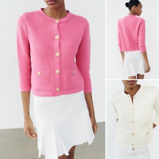 Áo khoác dệt kim dài tay cổ tròn phong cách mới của Zara mùa hè6427054