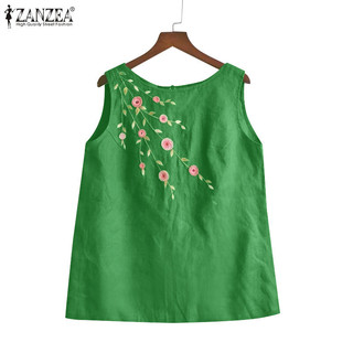Zanzea Nữ Vintage Hàng Ngày Thêu Một Hem Cổ Tròn Không Tay Xe Tăng Thường Ngày