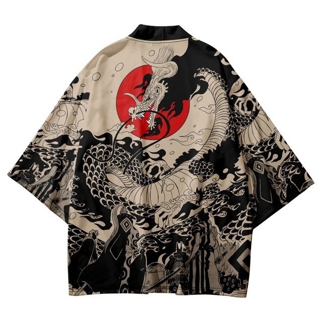 Quần Áo Nam Samurai Truyền Thống Kim Rồng In Cosplay Haori Nam Nữ Cardigan Yukata Áo Mùa Hè Áo