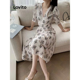 Đầm Lovito buộc dây họa tiết hoa phong cách thường ngày cho nữ LNE57327