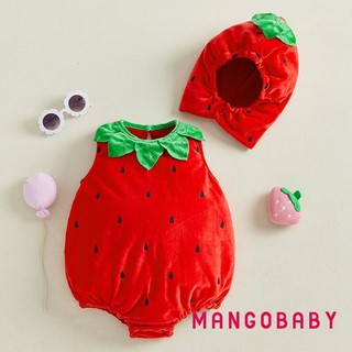 MG-Baby Bé Trai Bé Gái Dâu Bộ Trang Phục Lông Cừu Lá Viền Không Tay Dâu Áo Liền Quần Mũ Halloween Cosplay Quần Áo