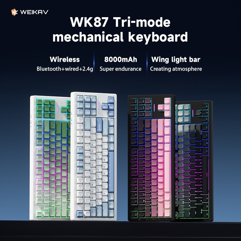 Bàn phím cơ không dây WEIKAV WK87 - 3 chế độ kết nối - Gasket Mount - Mạch xuôi  - LED RGB - Có App