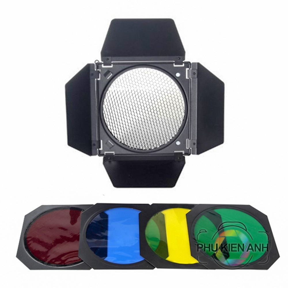 Barndoor 4 filter màu, lưới tổ ong, ngàm bowen