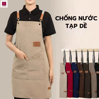 Tạp dề nhà bếp chống thấm nước và dầu có túi - tạp dề phục vụ rượu vang chất liệu vải canvas dày cao cấp màu trơn