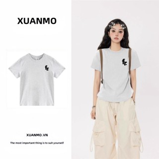 XUANMO Local brand Áo baby tee Áo Thun ôm body Áo y2k 100% cotton Áo 2025 nữ dáng ôm dễ phối đồ mùa hè Áo thun cộc tay in hoa