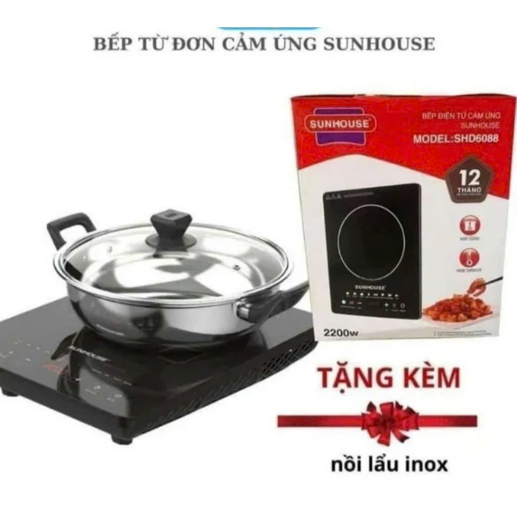 [TẶNG NỒI LẨU INOX] Bếp Từ Cảm Ứng SUN HOUSE 2200W , Bếp Điện Từ Hồng Ngoại tặng Kèm Nồi Sunhous_Pro