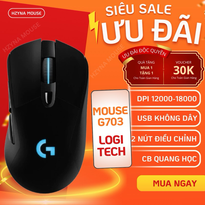 Chuột Logitech G703 HERO Lightspeed - Wireless DPI 100-16000 Cảm Biến Điện Quang Chơi Game Cực Mượt