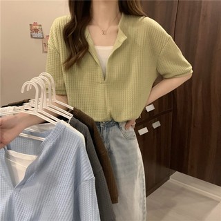Áo thun ngắn tay giả hai mảnh thiết kế Hàn Quốc mới của C & M dành cho nữ