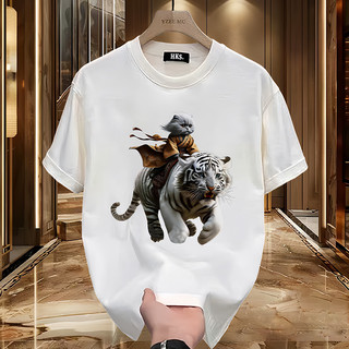 [Plus Size M-8XL] Áo nam Áo thun tay ngắn cỡ lớn Áo nam Quần áo nam retro Độc đoán hổ in hình mèo Áo thun quá khổ nửa tay Áo thun trẻ trung