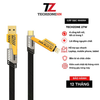 Cáp sạc nhanh điện thoại 4 in 1 công suất 27W, sạc chống gẫy chính hãng bảo hành 12 tháng DL Tech