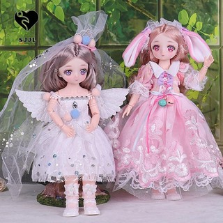 Búp bê SJJL 30cm có quần áo, Bộ mắt hồng kèm quần áo Búp bê Bjd 1 / 6, Bộ đồ chơi khớp hình cầu Phong cách công chúa Nhiều khớp di chuyển Thời trang 3D Mô phỏng bản lề Đồ chơi bé gái búp bê