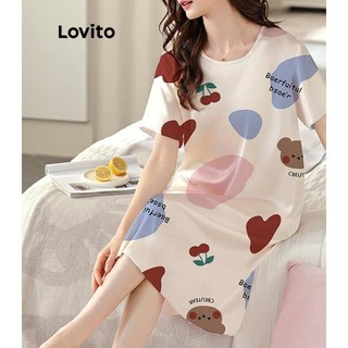 Lovito Váy ngủ dáng rộng tay ngắn hoạt hình giản dị cho nữ LNA38209