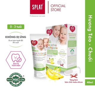 Kem Đánh Răng Cho Bé 0 - 3 tuổi SPLAT Baby Táo Chuối Bảo Vệ Răng Miệng, Tặng Kèm Bàn Chải Nướu Tuýp 40ml