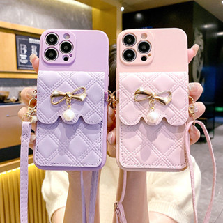 Dành Cho Samsung Galaxy S25 edge S24 S23 S21 S20 S10 Plus FE Note 8 9 10 20 Ultra Lite Kim Cương Nơ Ví Đứng Dây Đeo Dây Mềm Ốp lưng