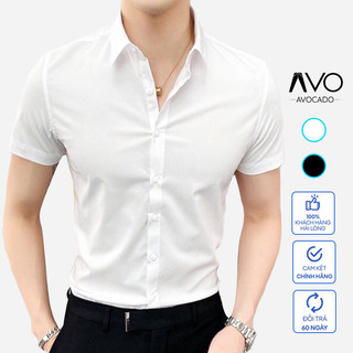 Áo Sơ Mi Nam Tay Ngắn Cộc Tay Hàn Quốc Dáng Ôm Vải Lụa Chống Nhăn Chống Xù Thoáng Mát Avocado đẹp