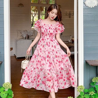 Mùa Hè Mới Đầm Hoa Pháp Mới Cao Cấp Thanh Lịch Cổ Vuông Voan Quần Áo Nữ